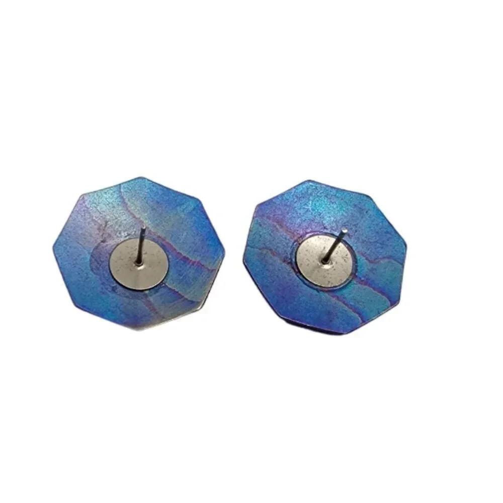 Vintage Hexagon Stud Earrings Blue - Picture 2 of 2